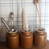 A set of 3 vintage glazed stoneware vases for indoor use.