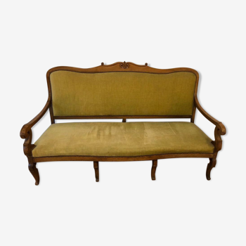 Sofa seat wood and fabric velvet green