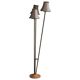 Art Deco floor lamp from the 1940s in brass with a wooden base, 3 branches, beige lampshades.