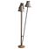 Art Deco floor lamp from the 1940s in brass with a wooden base, 3 branches, beige lampshades.