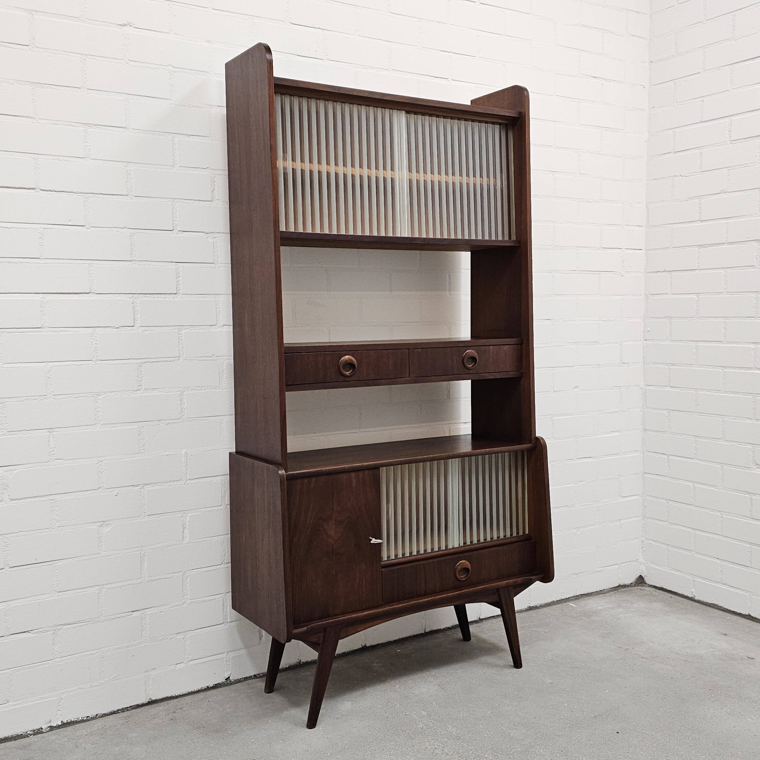 Vintage sideboard wall cabinet with glass sliding doors