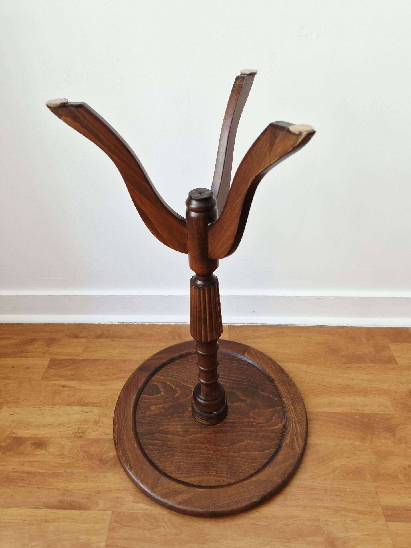 Small tripod wooden table with a vintage round top -