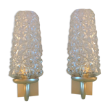 Pair of tulip glass and gold/vintage metal wall lamps 60/70