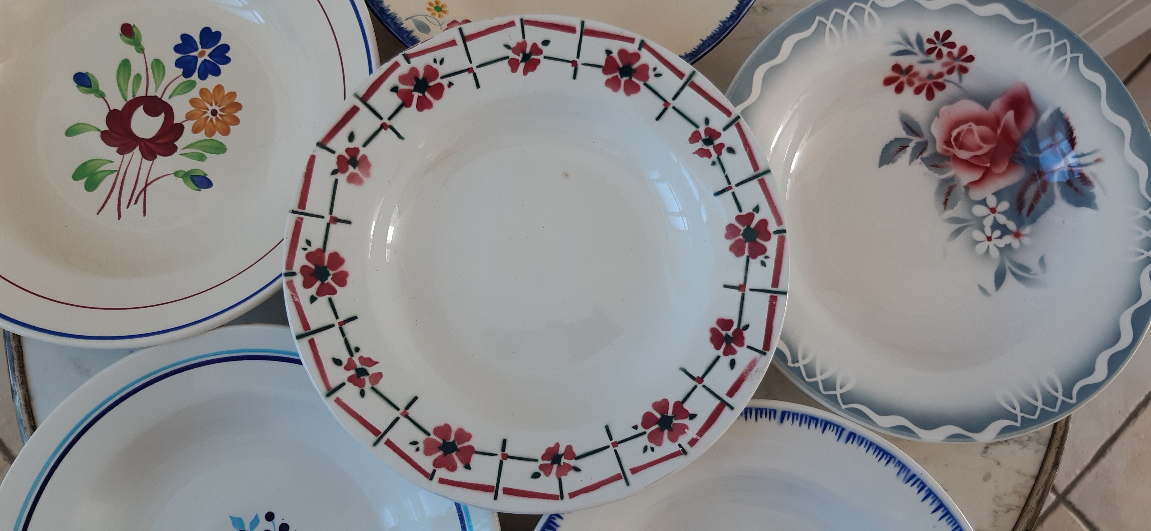 Lot de 6 assiettes creuses dépareillées Digoin, Luneville,  St Amand et  Moulin des loups