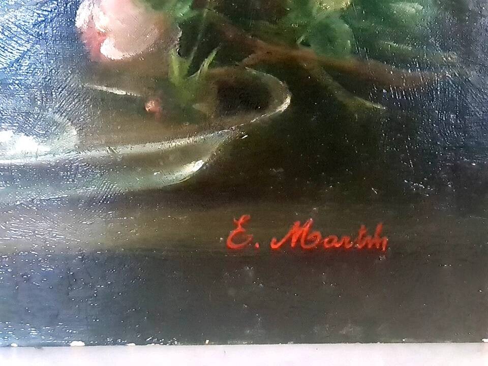 Old HST Still Life with Roses circa 1900 signed Martih 65x54 cm D151