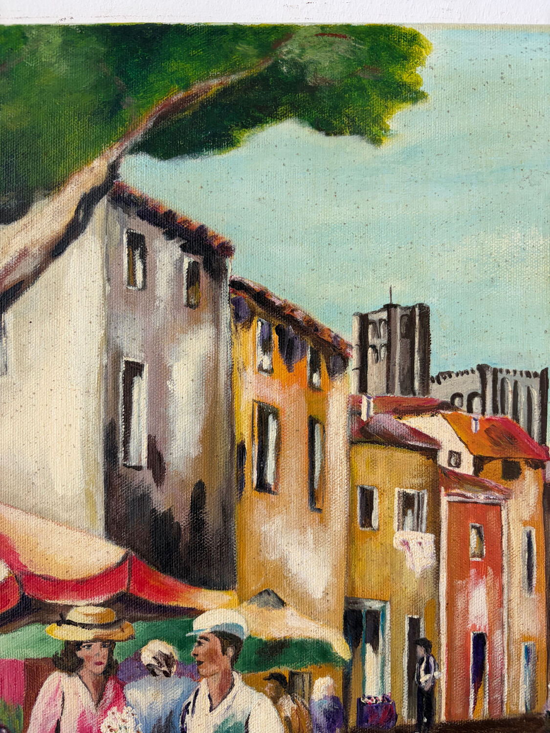 The flower market, oil on canvas signed Luga.