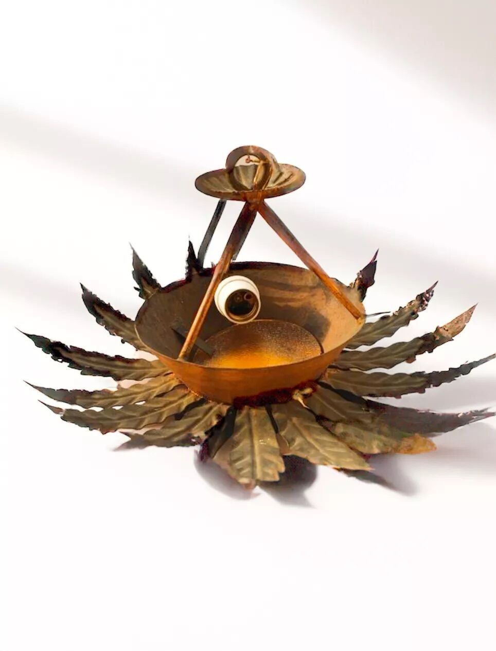 Vintage "Sunburst" ceiling light in gold metal