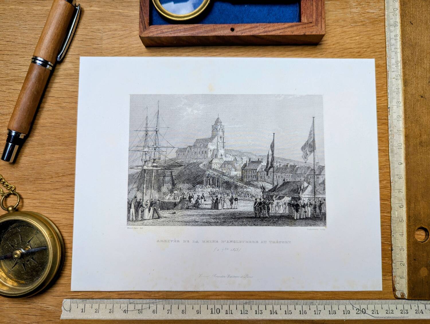 Vintage engraving of Le Tréport, Normandy. Printed in 1844.