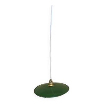 Vintage lampshade in green and white enamelled sheet metal with LED electricity
