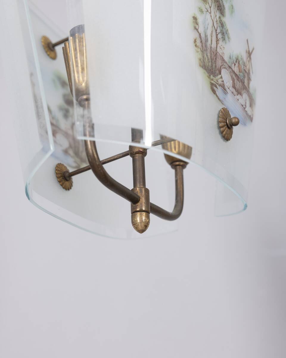 Vintage 1950s chandelier in decorated glass, italian design