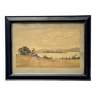 Antique Water Colour Painting Ebonised Frame