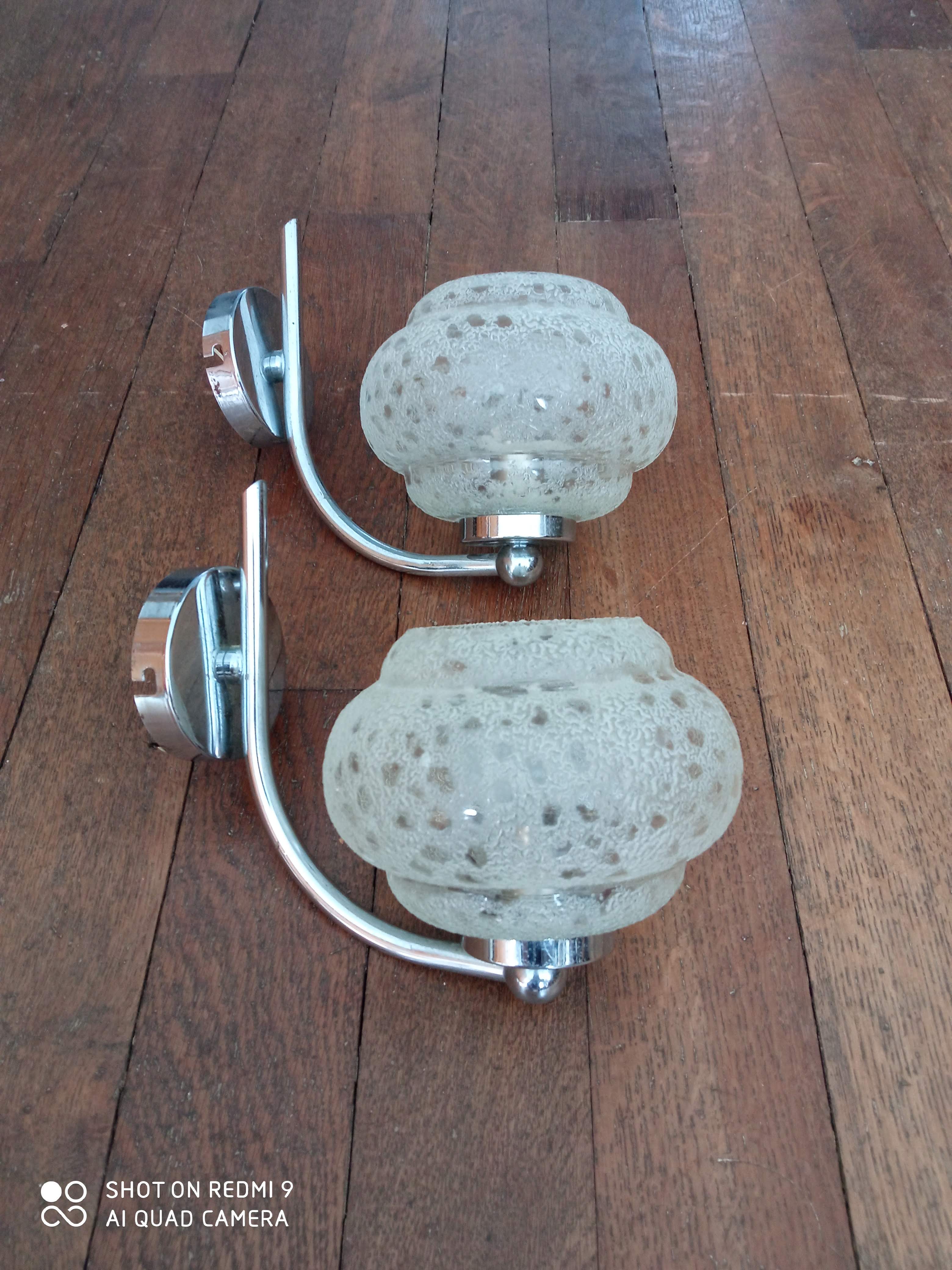 Old Art Deco wall lamps chrome and granite glass
