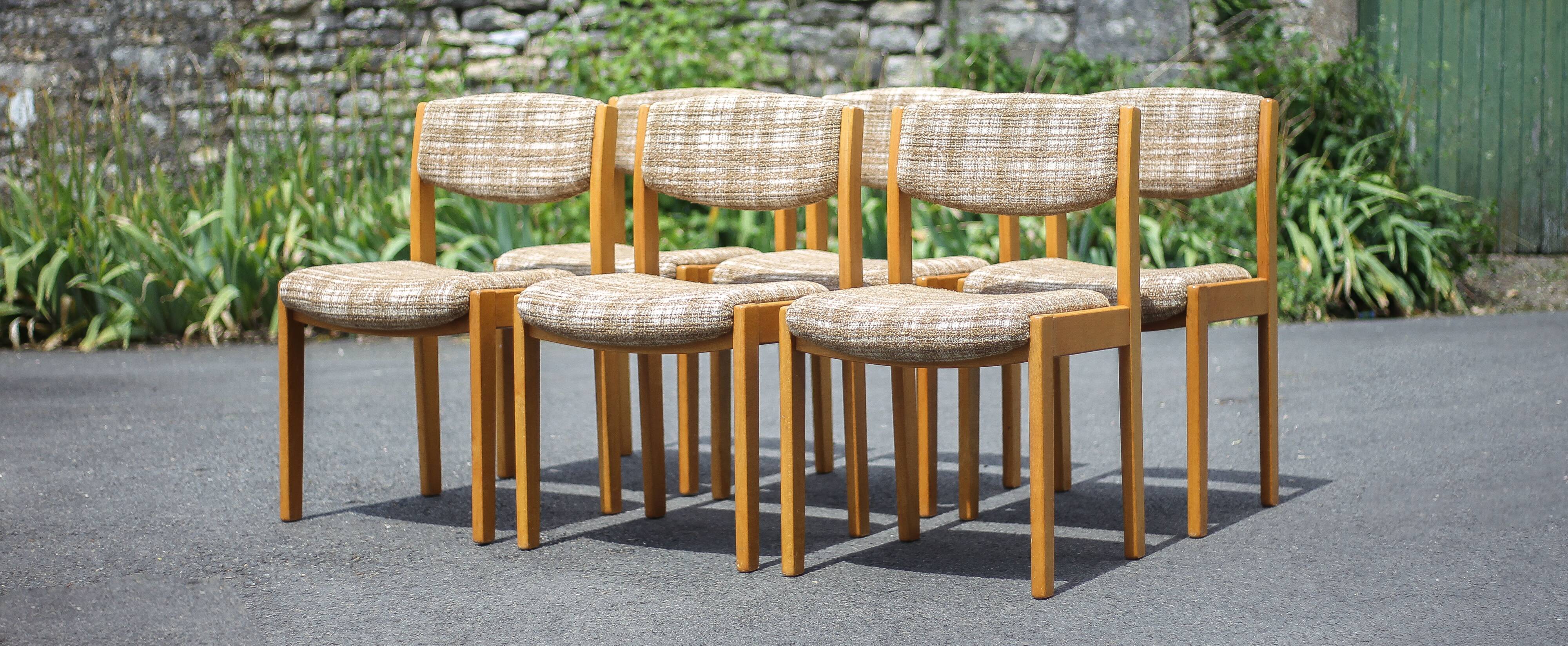 Dining room chairs X 6, vintage chair, vintage wood and fabric chair, series of chairs, decoration