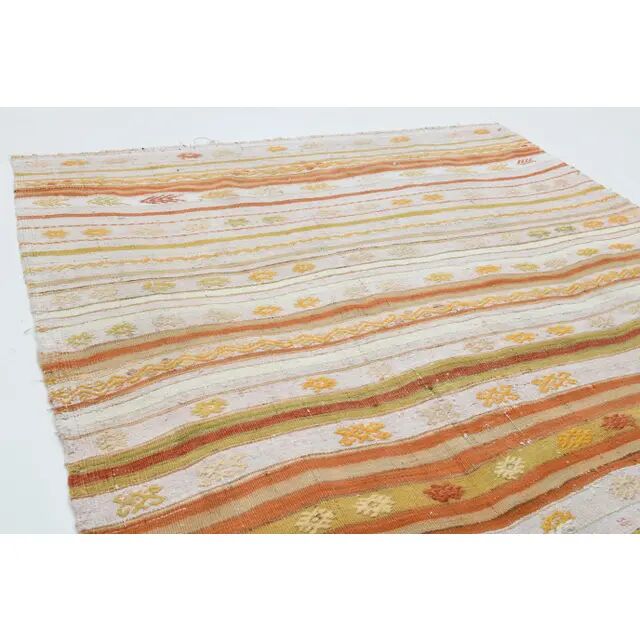 Tapis turc Oushak fait main en laine et coton orange des années 1970 137x194