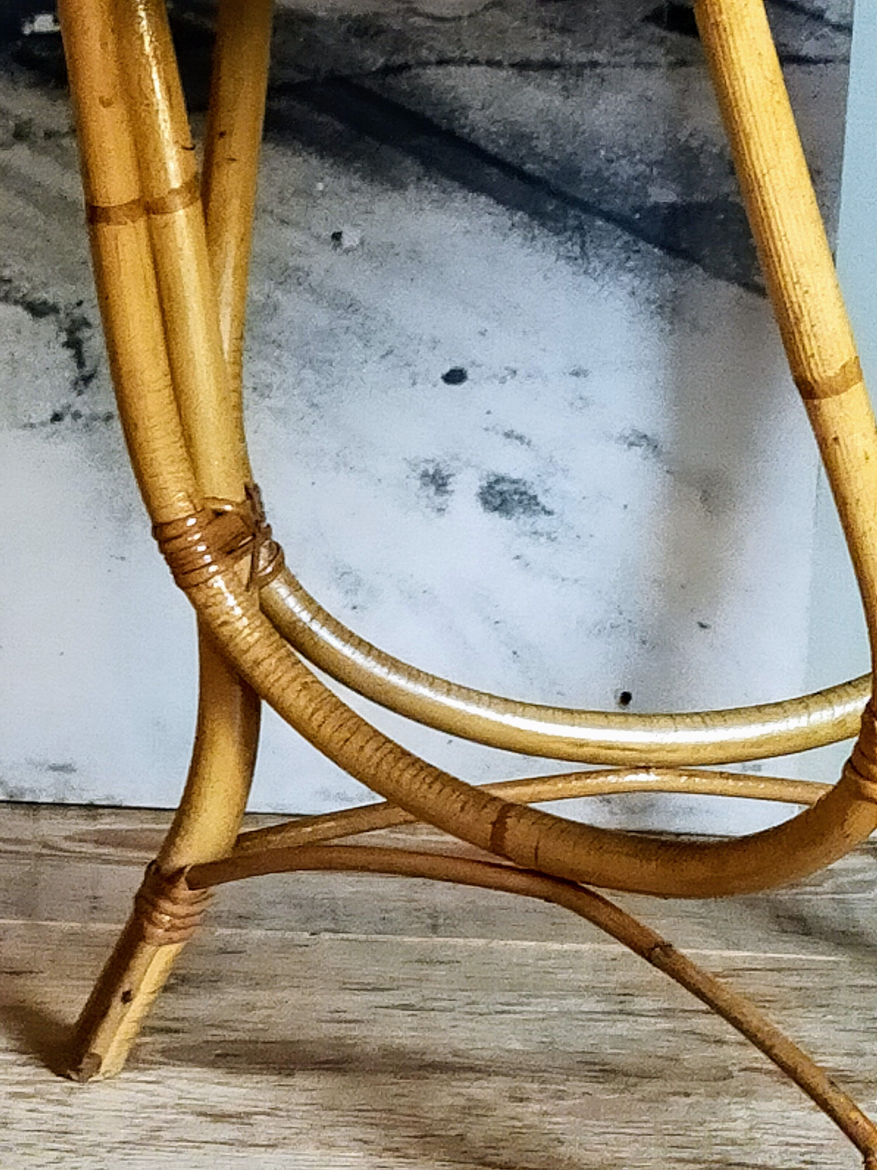 Tripod booster coffee table in rattan 50s