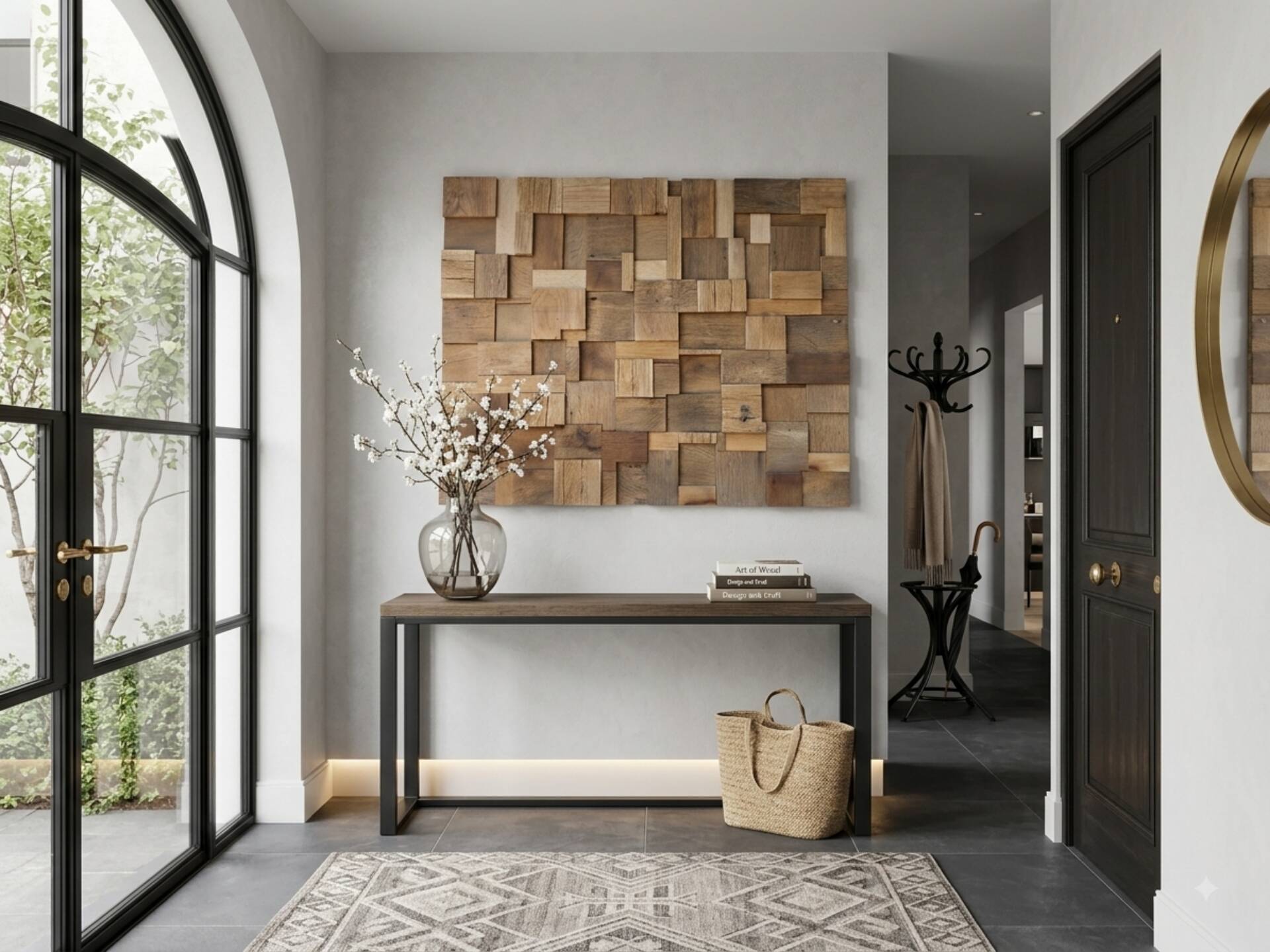 Decorative wall panel in solid oak