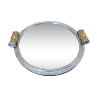 Plateau miroir rond en aluminium années 40 50