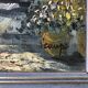 Oil painting on canvas Landscape with blue shutters