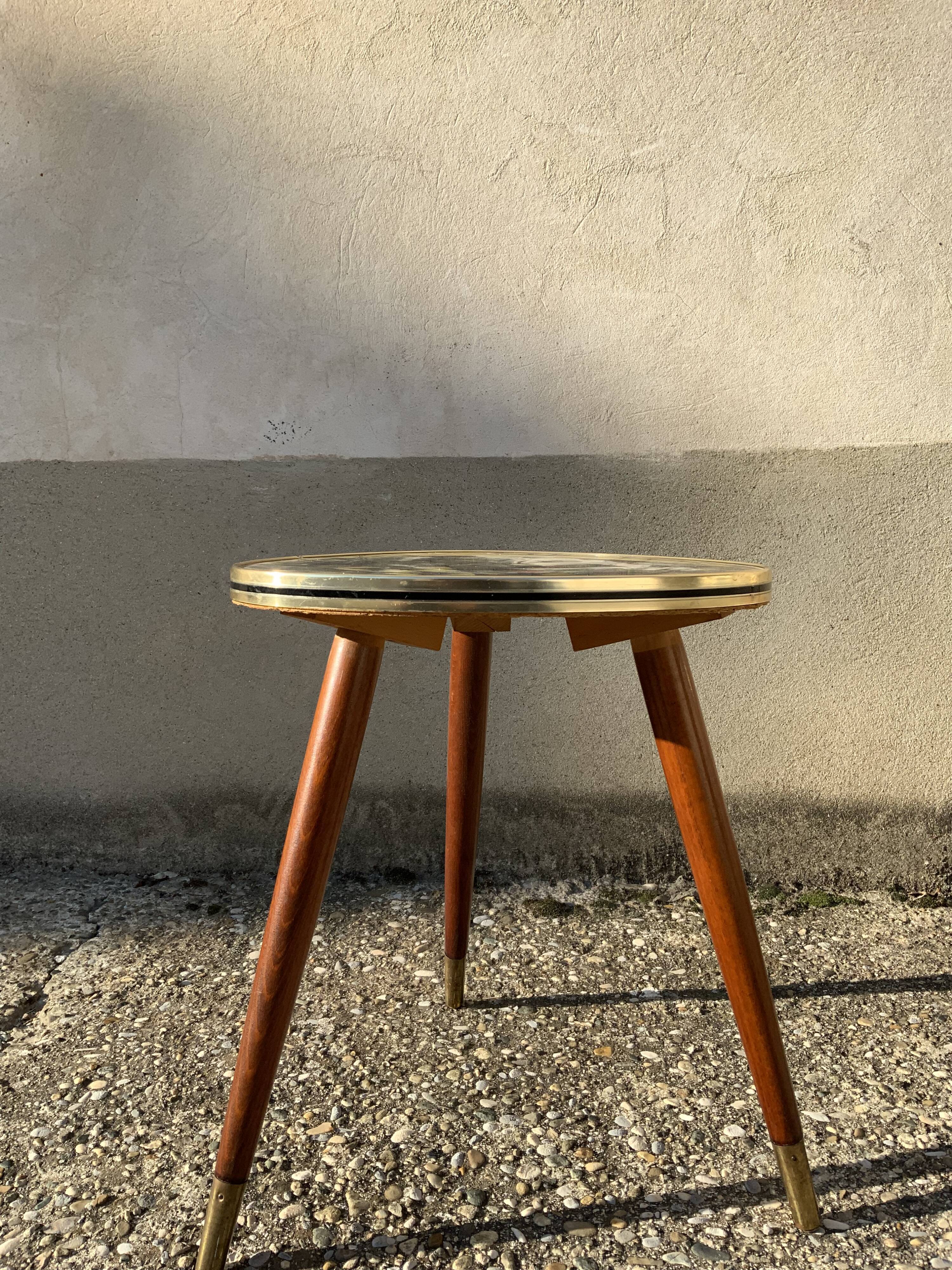 Vintage coffee table pedestal table tripod vintage formica ceramic style tray end of sofa