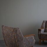Mid-century modern Danish, pair of oak armchairs with original fabric, 1960s.