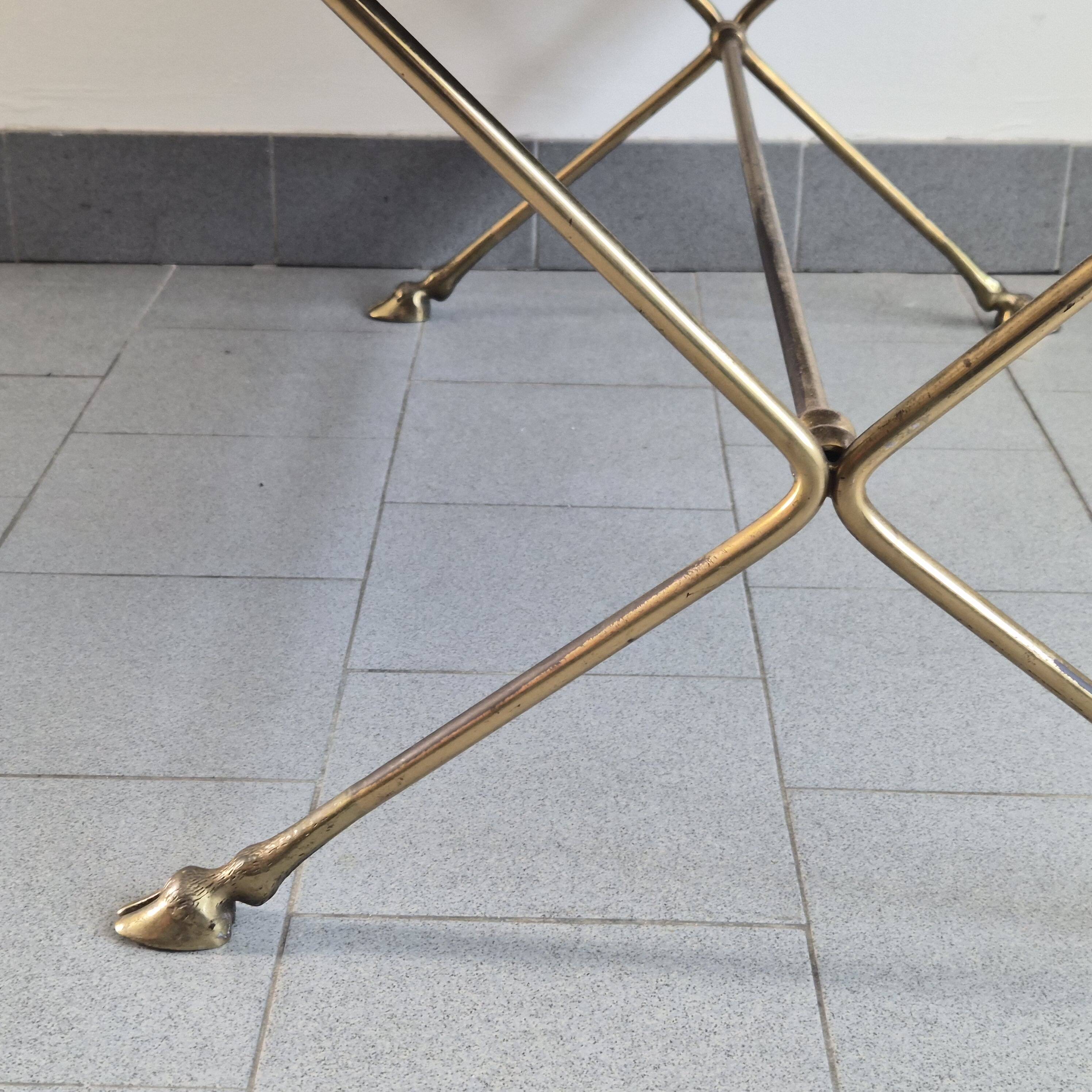 Vintage 1970 coffee table in bronze & glass with goat's foot legs 70s chic