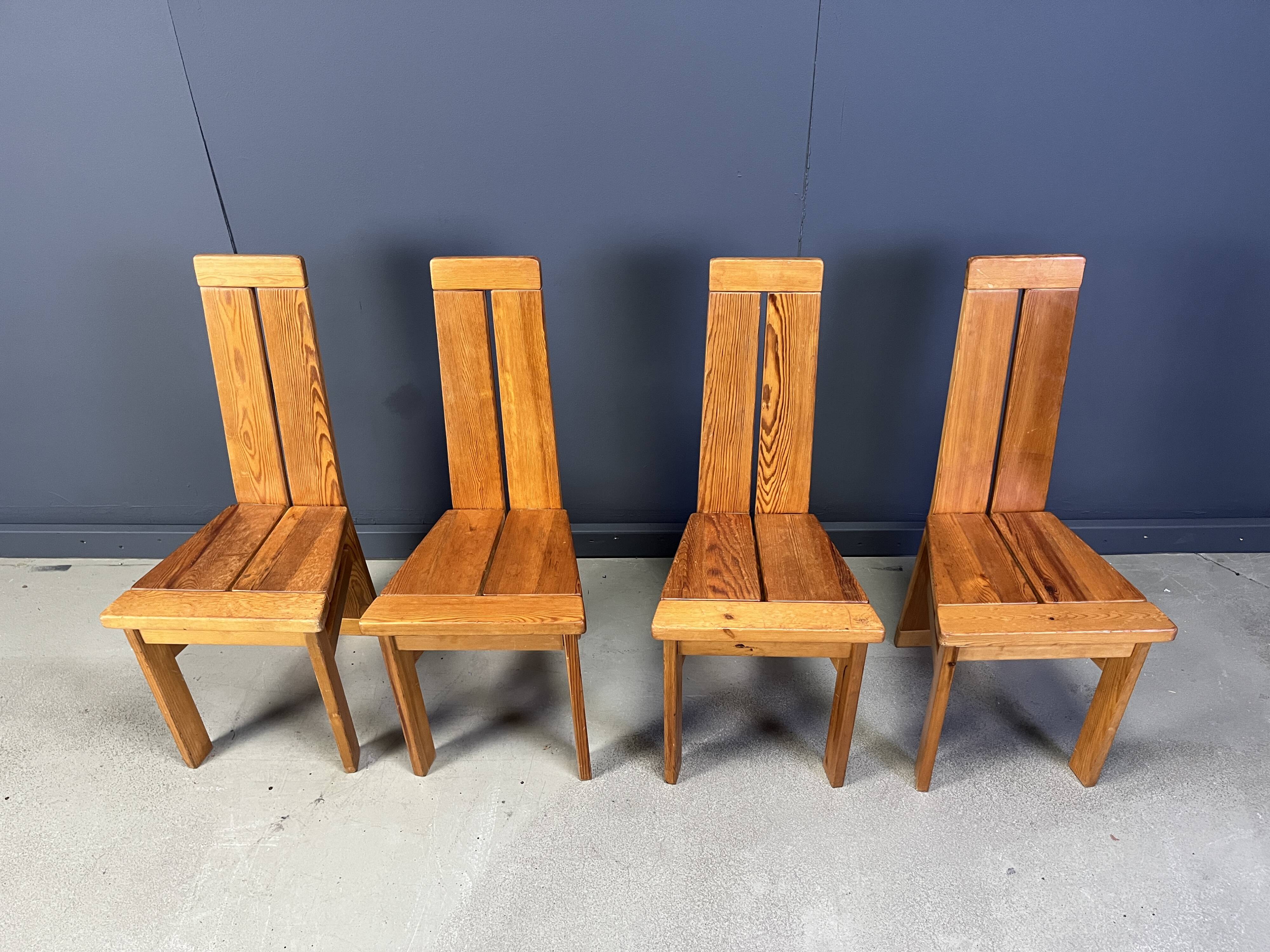 Set of 4 oak brutalist dining chairs, 1970s