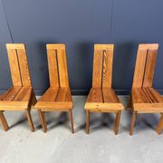 Set of 4 oak brutalist dining chairs, 1970s