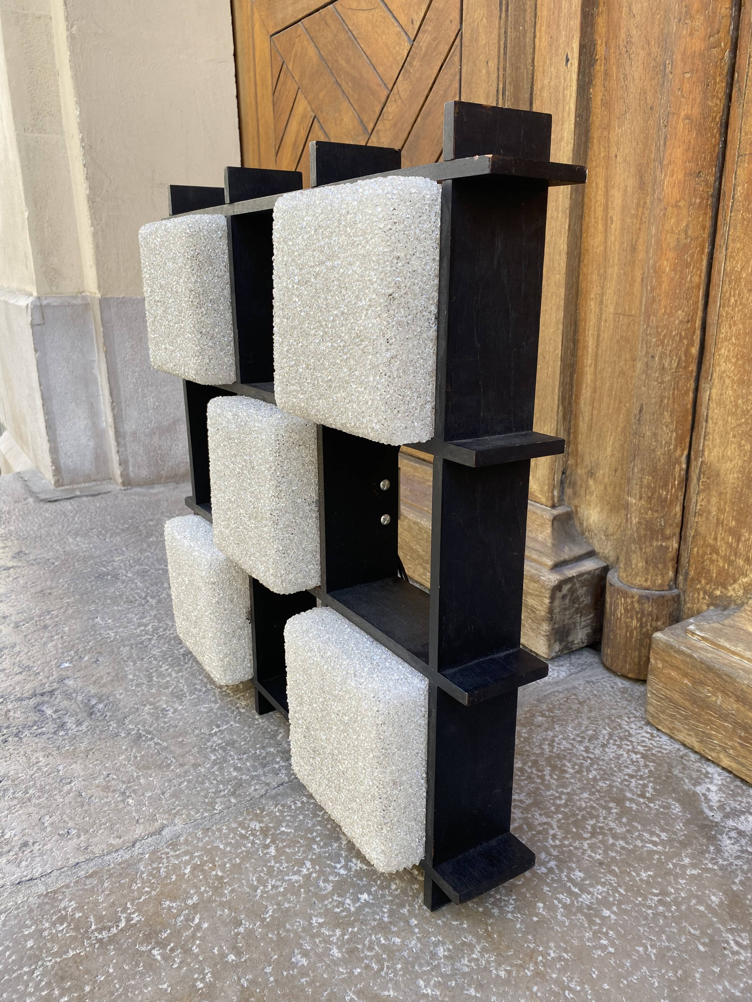 Scandinavian Wall/Ceiling Lamp Blackened Wood And Perpex 1960