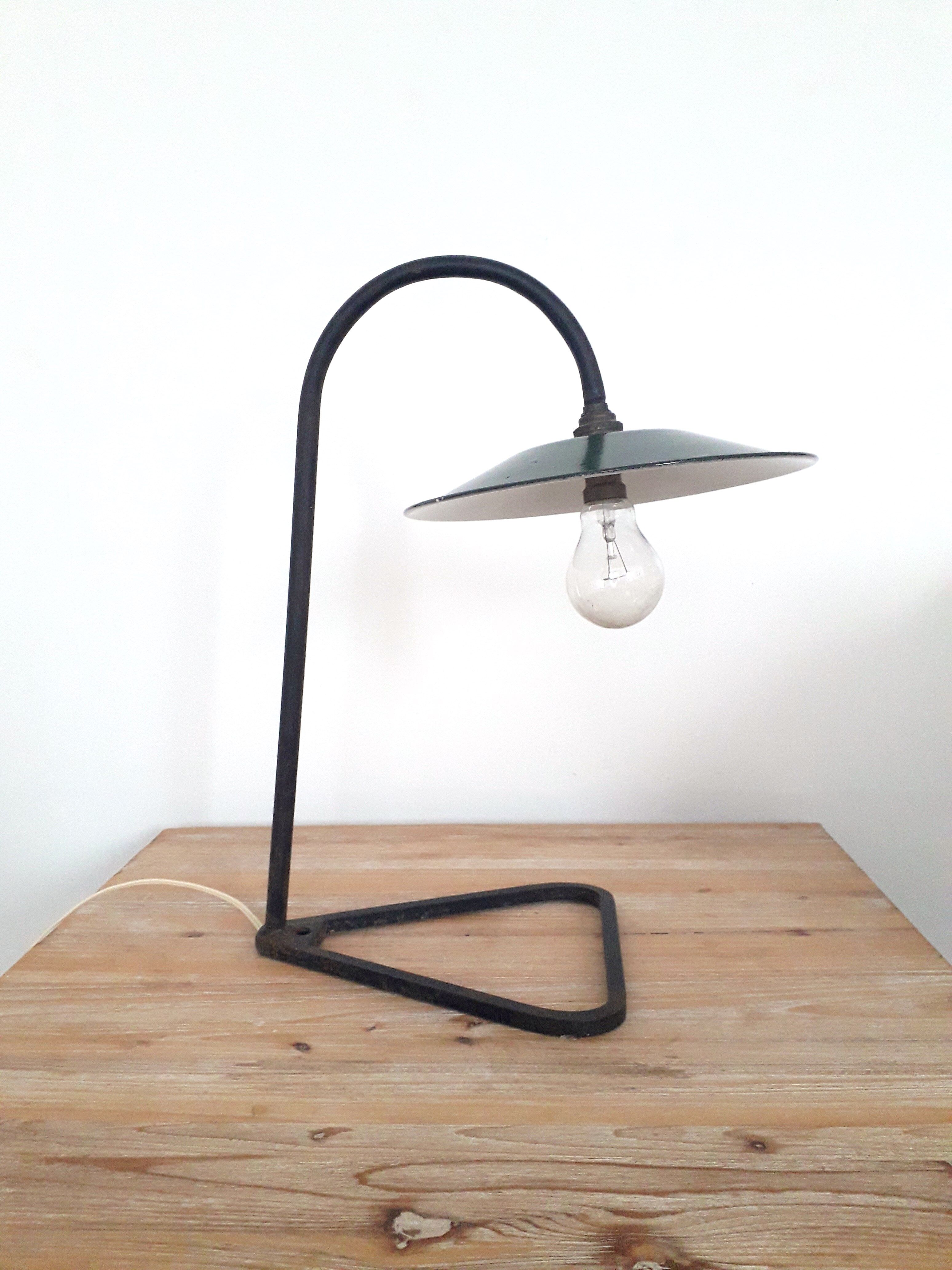 Desk / industrial lamp - Iron Enamelled Sheet Metal Green and White - 1940