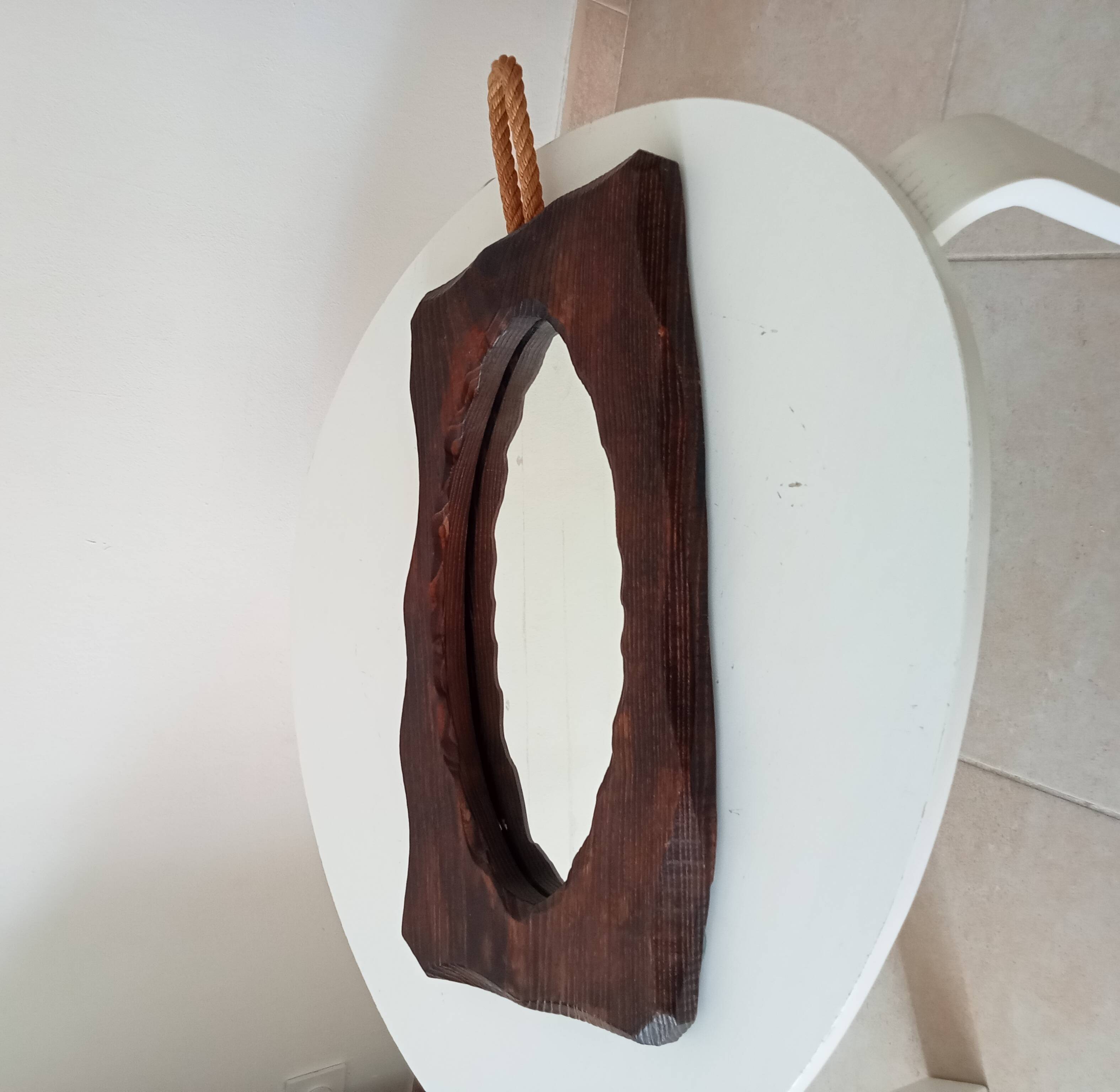 Brutalist antique mirror in solid wood from the 1950s/60s.