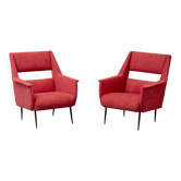 Pair of vintage red armchairs with armrests – 1960s/70s