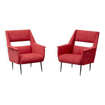 Pair of vintage red armchairs with armrests – 1960s/70s