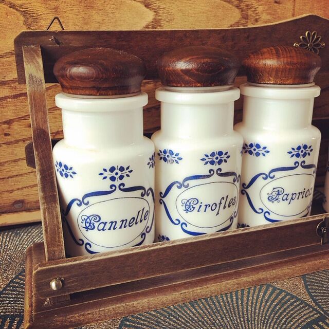 6 vintage opaline spice jars