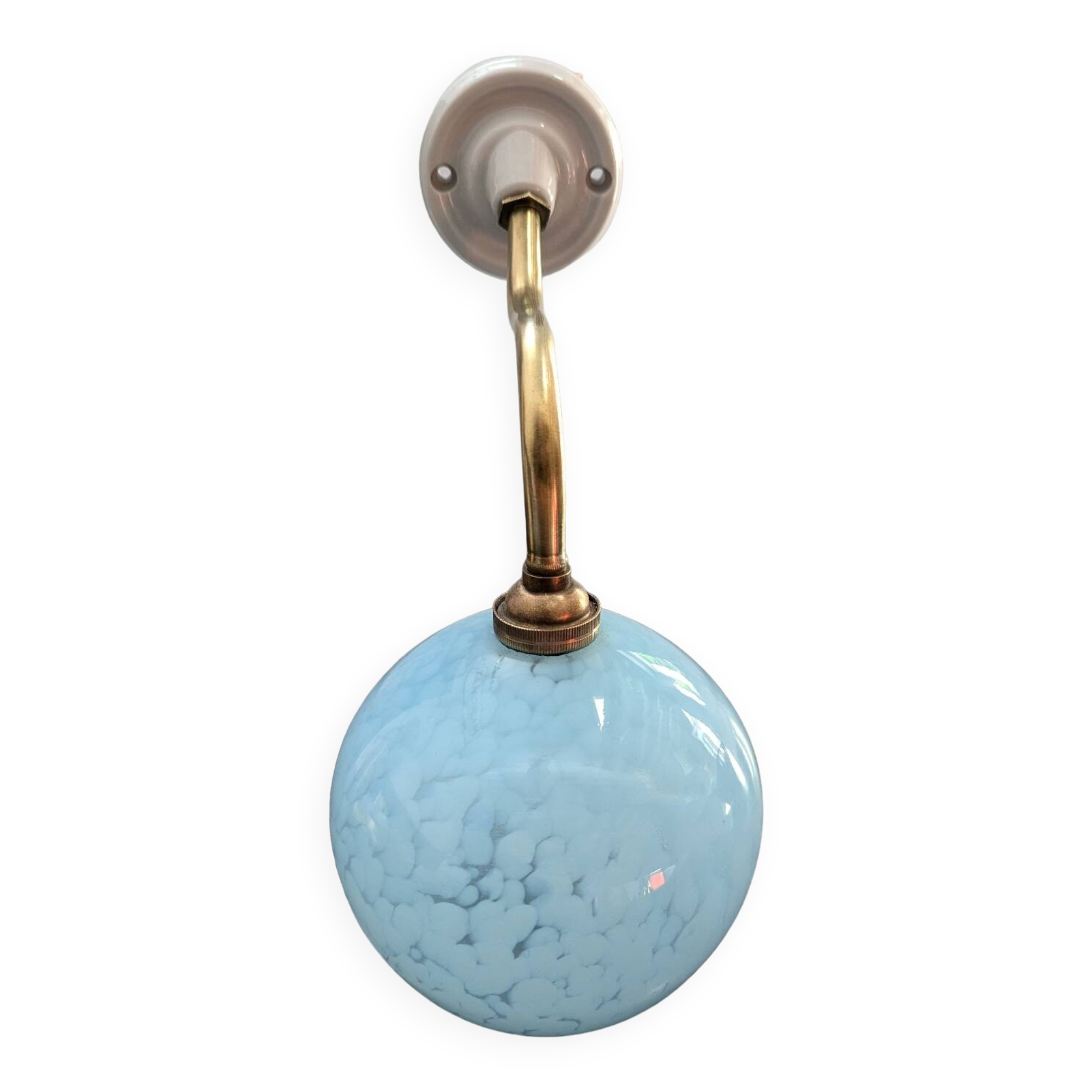 Antique opaline wall lamp Clichy blue swan neck porcelain art deco 1930 diameter 13 cm
