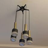 Vintage cascading chandelier from the 60s-70s in black metal and brass