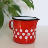 Red enamelled metal milk pot