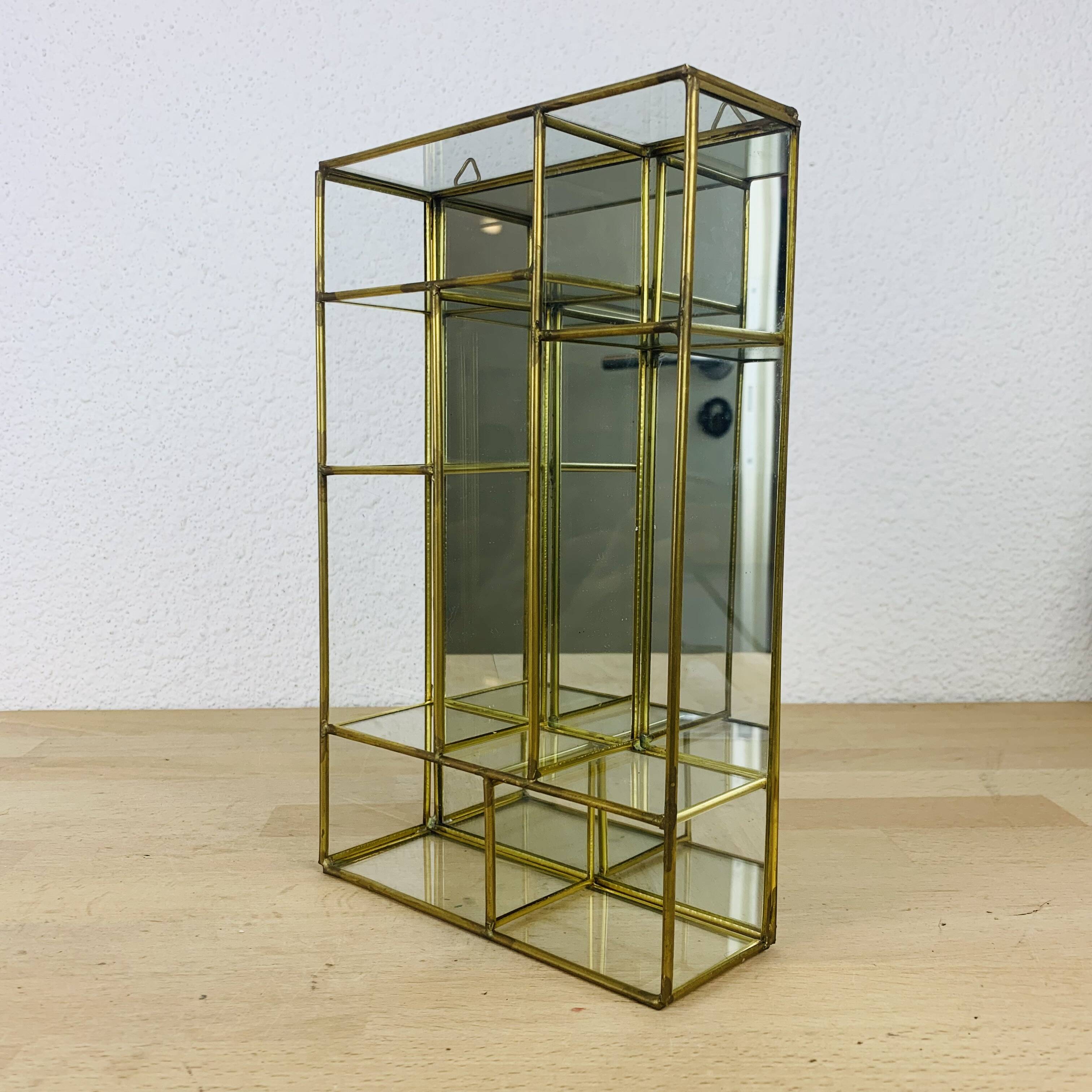 Miniature brass glass display case, shelf