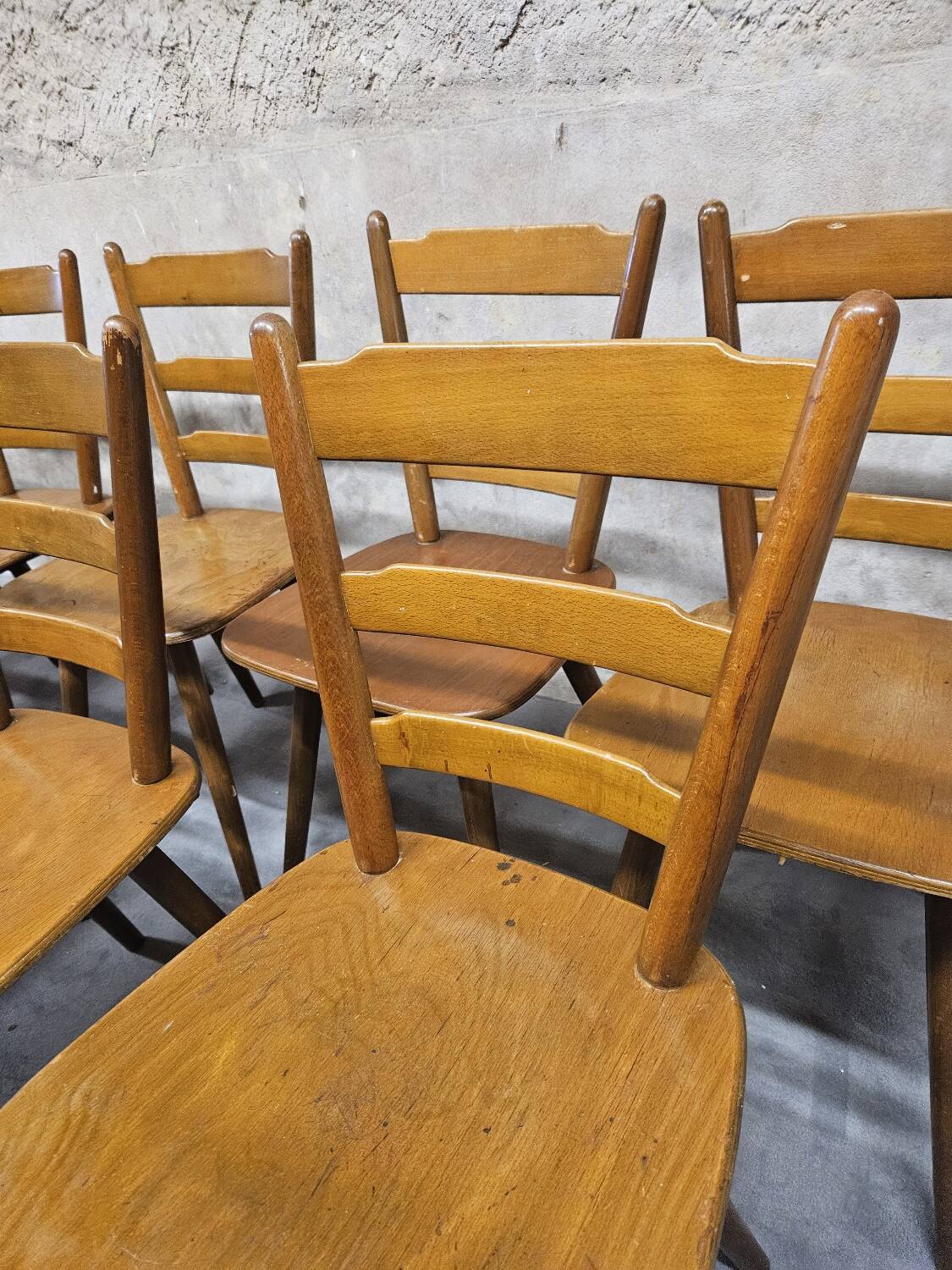 Lot of 9 1960s Campagarde bistro chairs