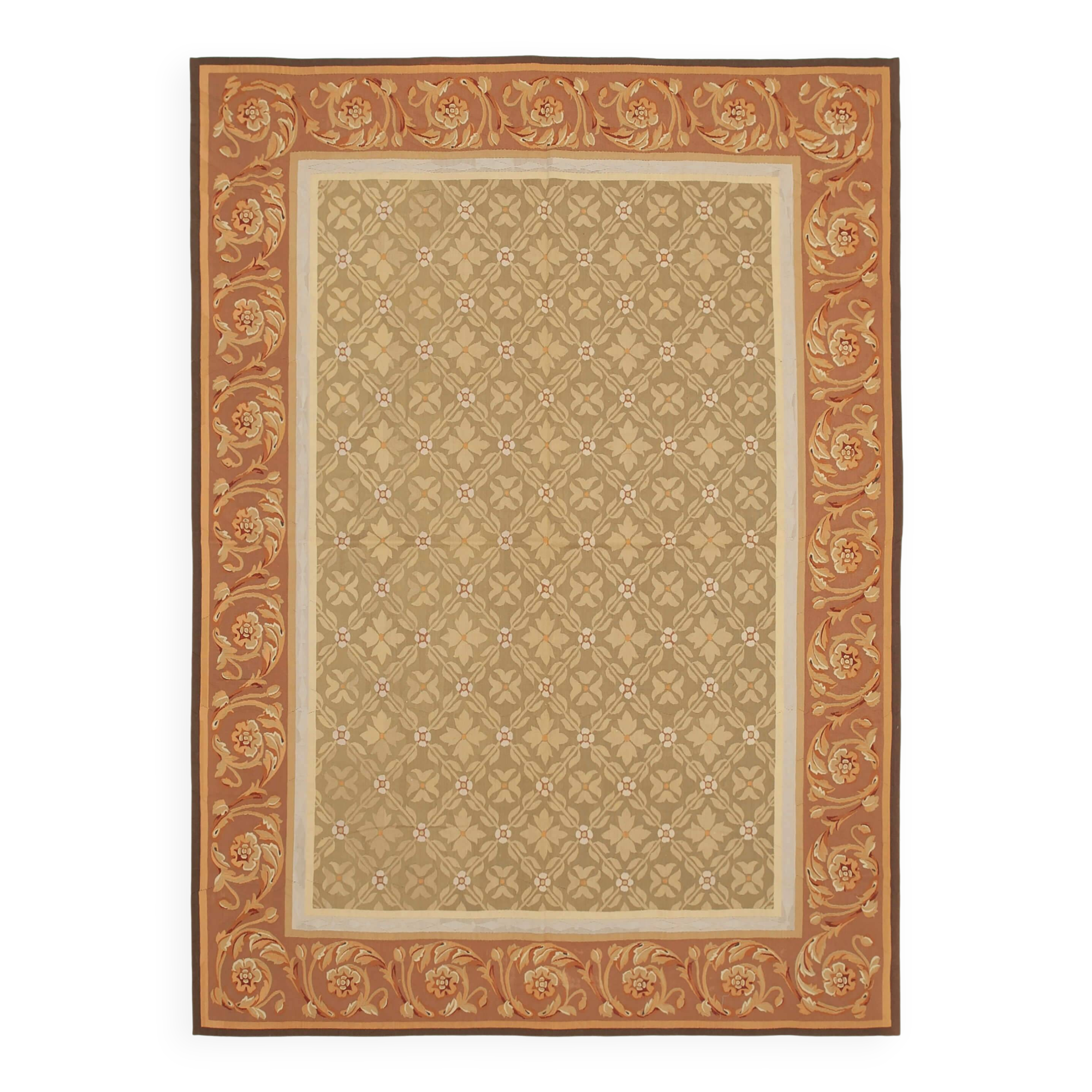 Handmade European Vintage Aubusson Kilim 261 cm x 363 cm