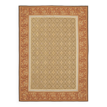 Handmade European Vintage Aubusson Kilim 261 cm x 363 cm