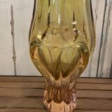 Bohemian glass vase by Joseph Hospodska in pink and yellow