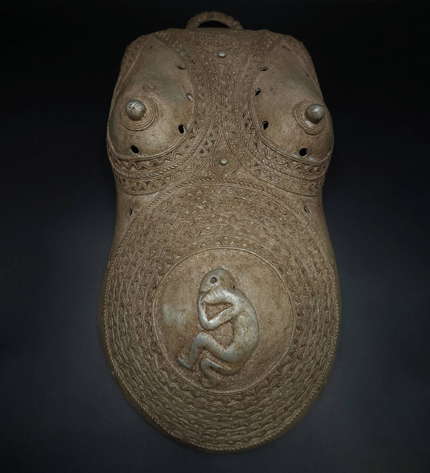 African Art • Ndimu Belly Mask • Makonde • Tanzania • Aluminum