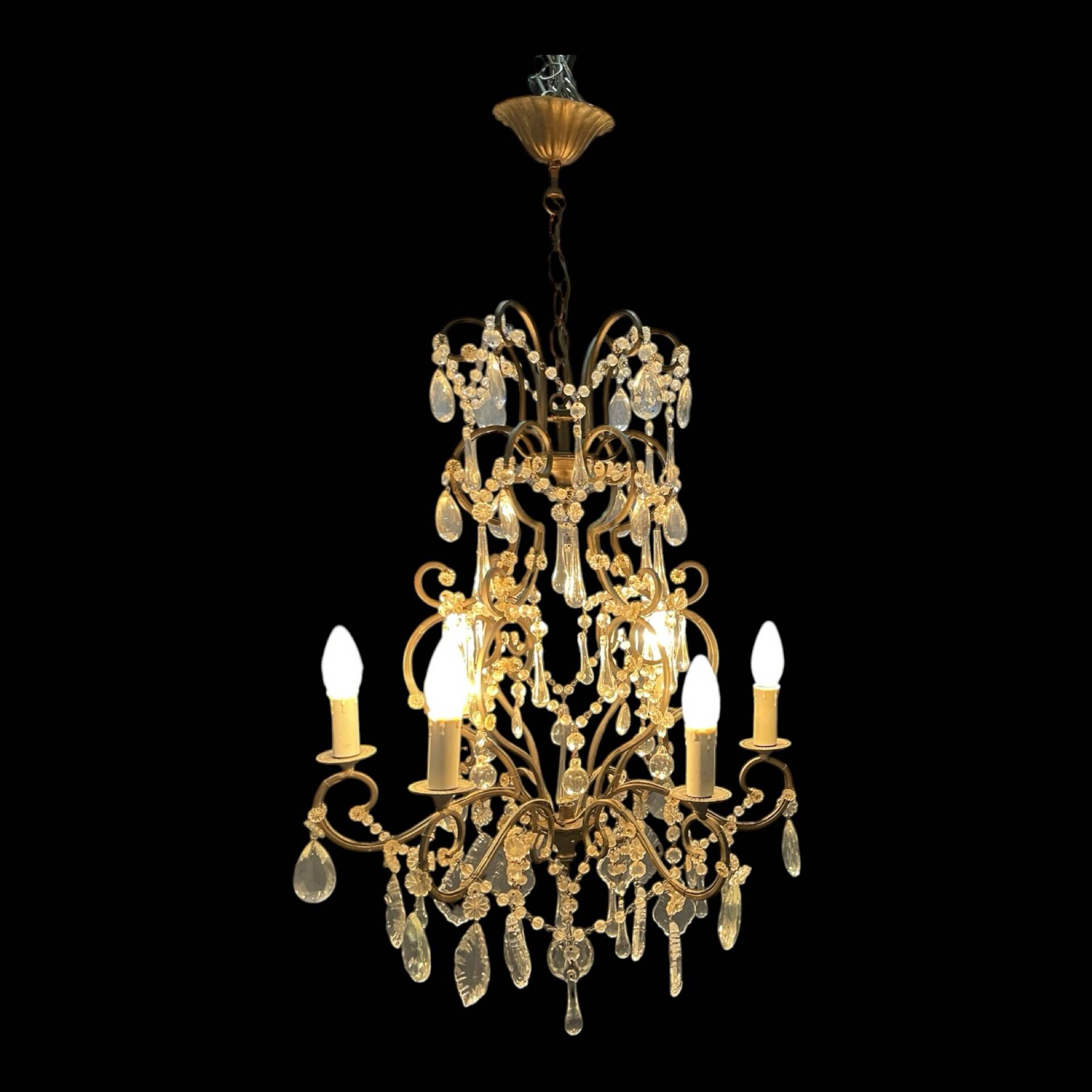 Wrought Iron Murano Glass Chandelier 1950’s 