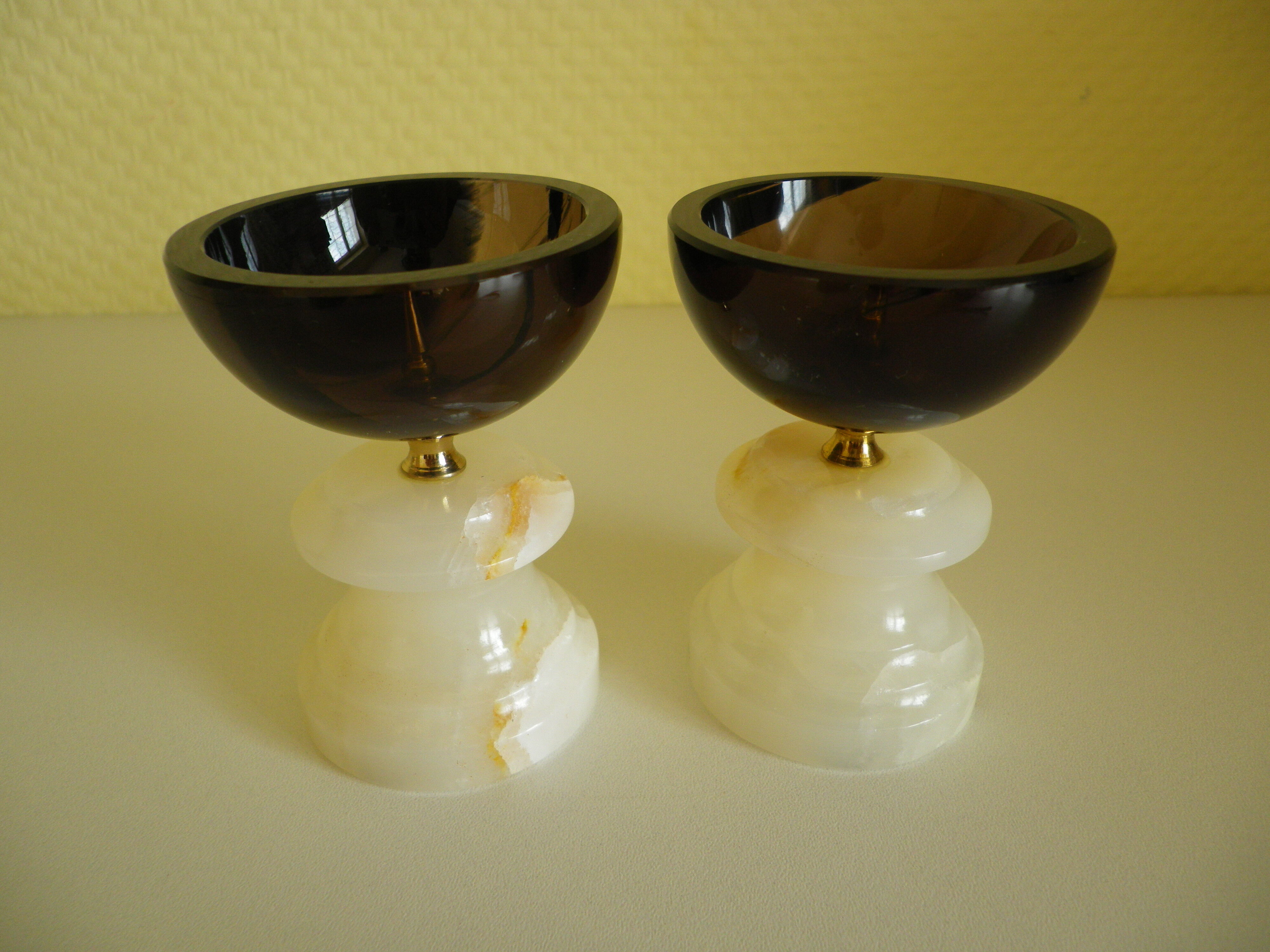 Pair of candlesticks in Crystal and onyx stone