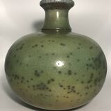 Contemporary vase ball shape raku shades of green and yellow