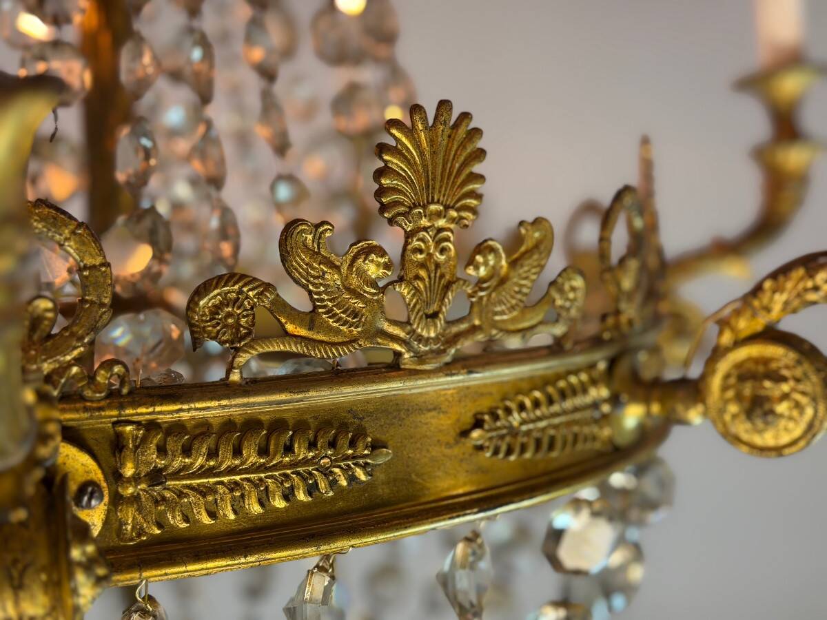 Empire style lustre with pearl beads in gilded bronze, circa 1880.