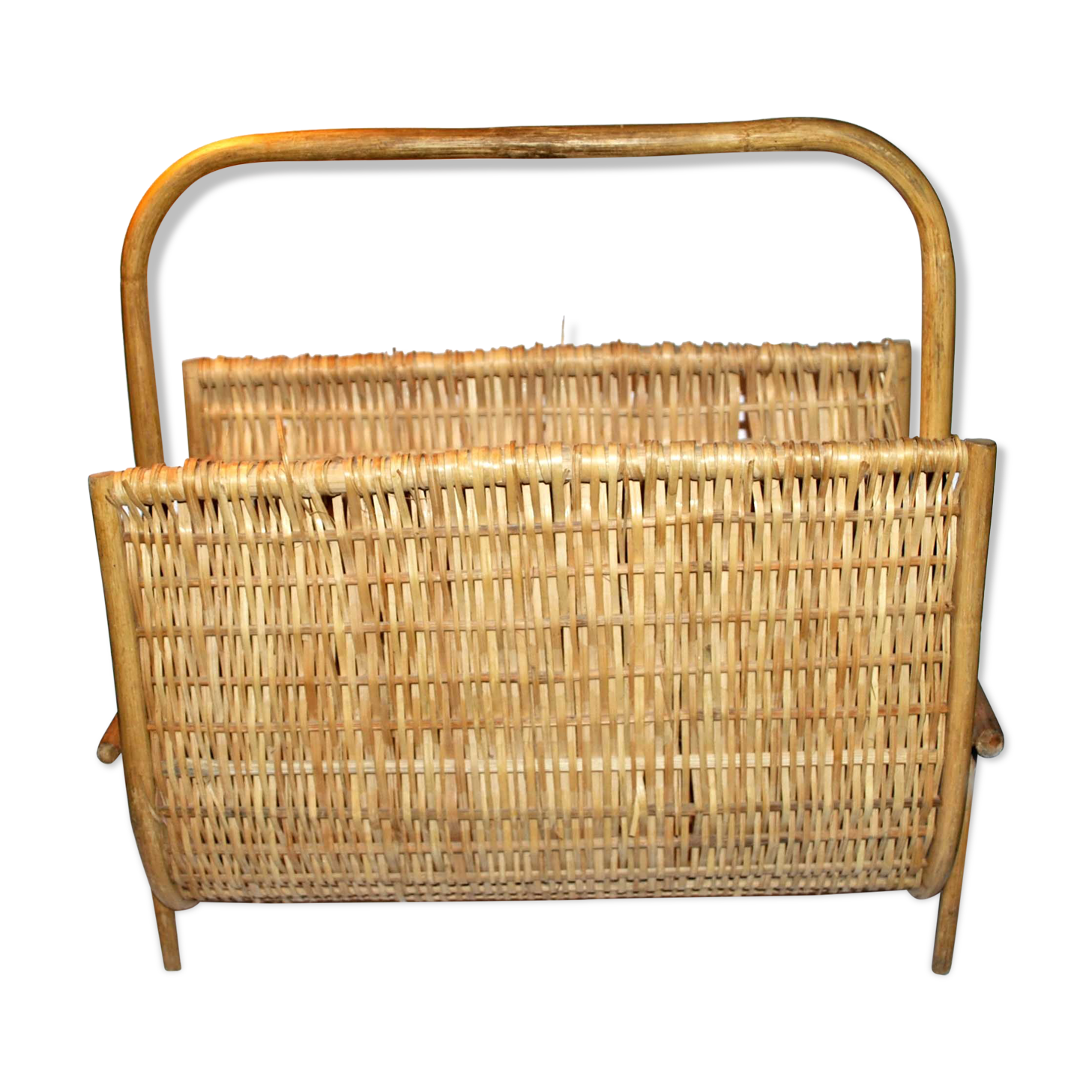 Vintage magazine holder in braided wicker and rattan