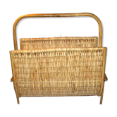 Vintage magazine holder in braided wicker and rattan