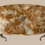 Table basse ovale en onyx et laiton 1950