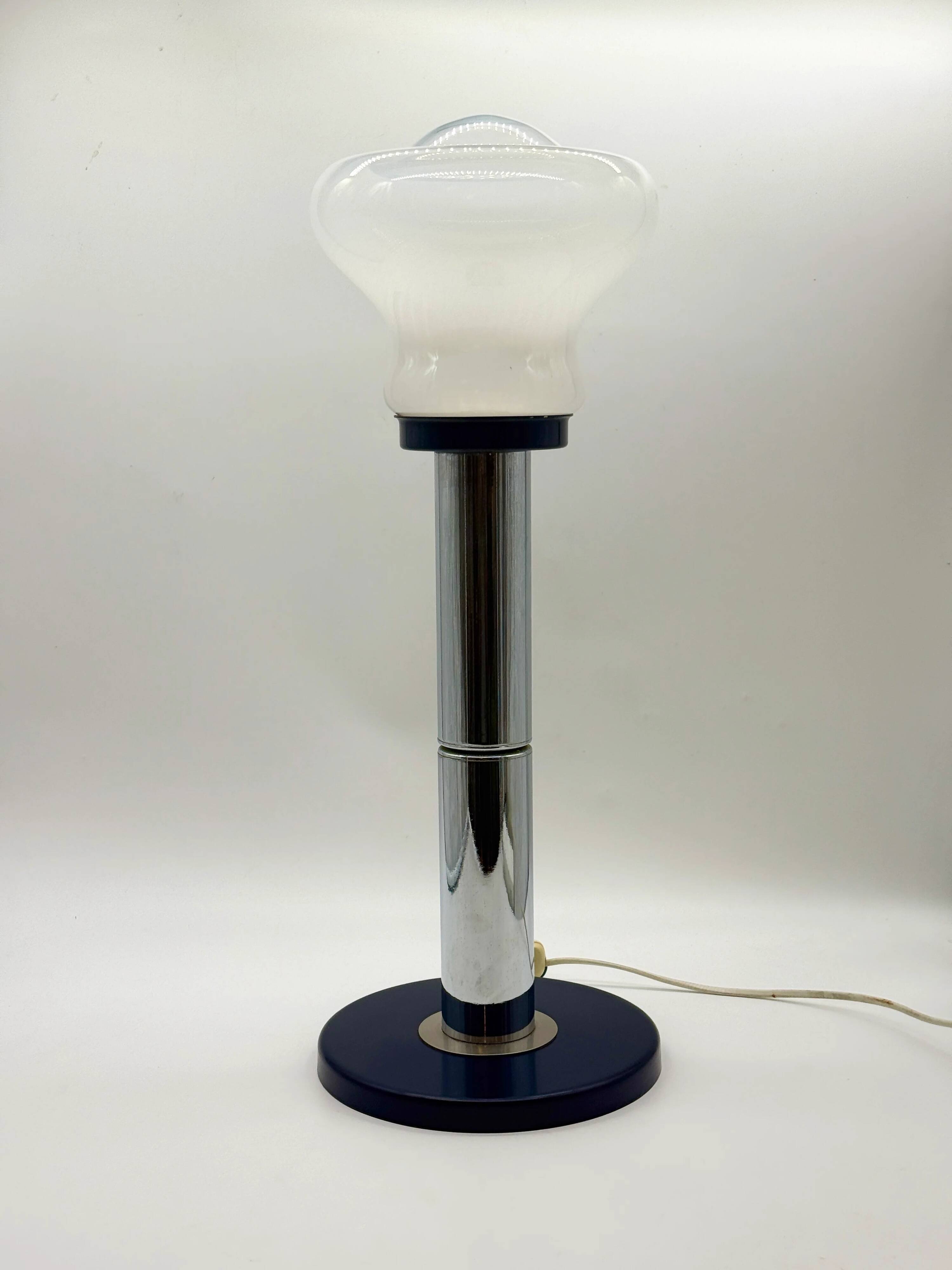 Large blue and chrome table lamp, Italy 1970s